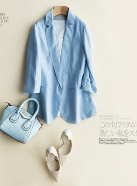 Mars Studio春夏 一粒扣七分袖亚麻中长款小西装外套