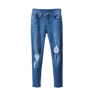 大长腿舒适弹力铅笔小脚破洞九分牛仔裤 JIN口水洗 款 无可替代