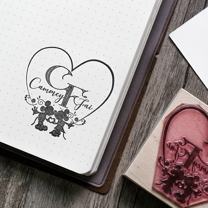 婚礼请柬印章定制复古字母英文祝福语 卡通人物印章礼品定做34