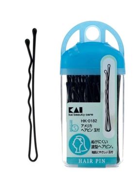 日本KAI贝印一字夹钢丝黑色发夹边夹小波浪刘海夹紧 发卡盘发盒装