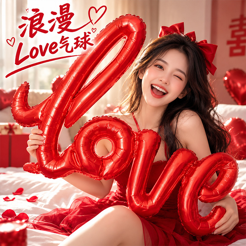 表白装饰铝箔婚房场景布置结婚连体铝膜LOVE英文字母气球浪漫求婚