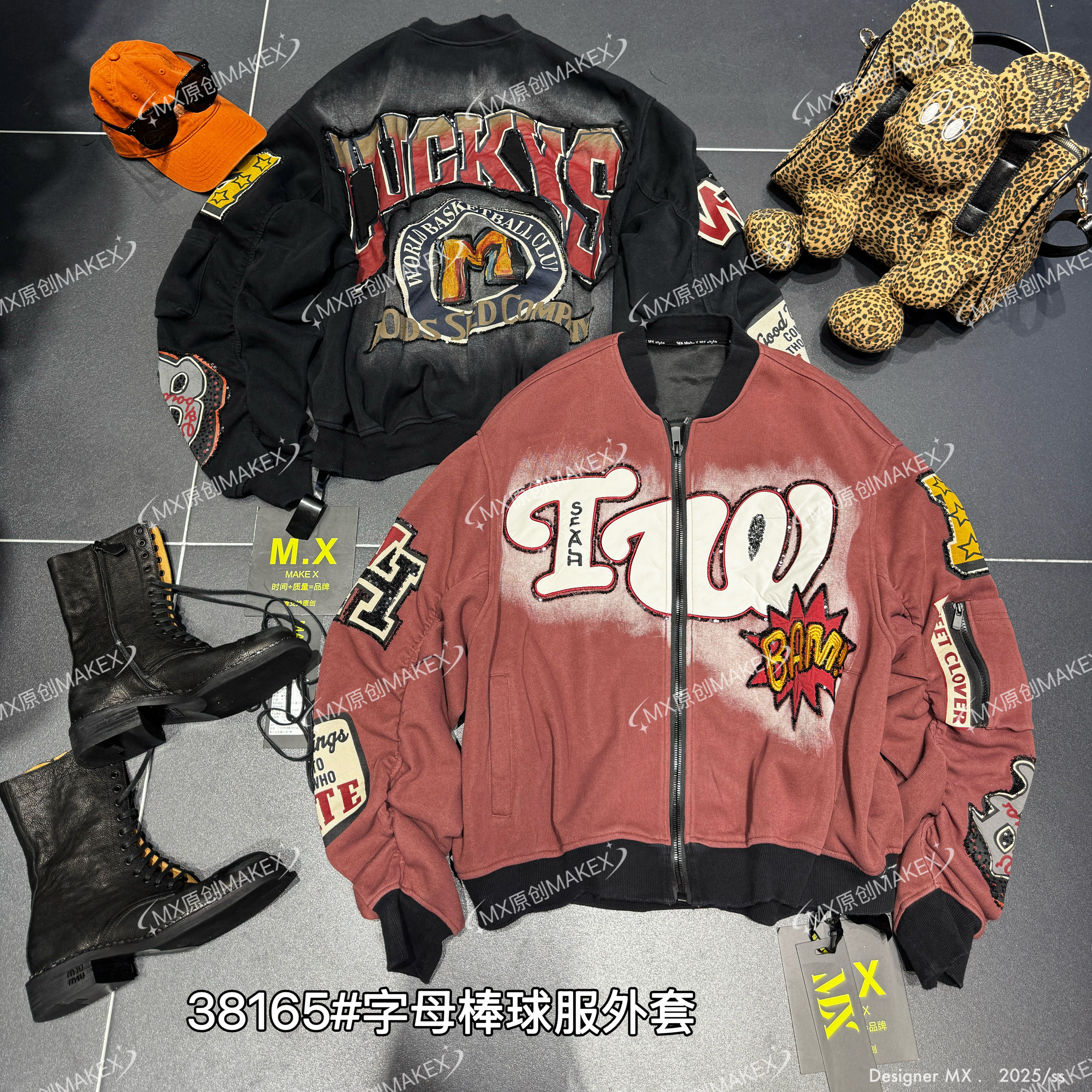 MX欧货潮牌重工纽扣水洗薄款欧美风米奇短外套落肩袖韩版上衣