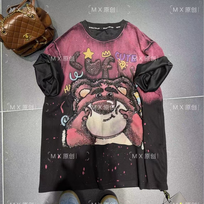 重工复古宽松版型洋气短袖T恤棉涤混纺女款怀旧潮