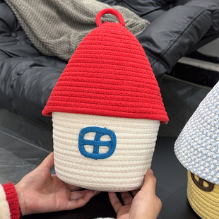 棉线编织篮钥匙整理筐桌储物桶可爱家居小房子杂物收纳筐卧室家用