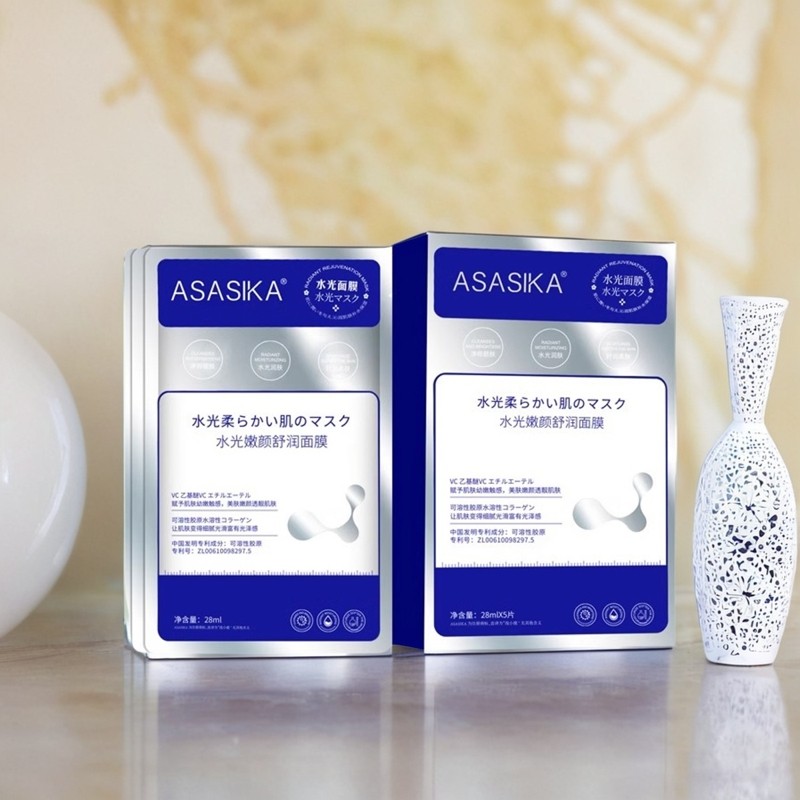 日本ASASIKA水光嫩颜舒润面膜补水保湿舒缓提亮改善暗沉5片装