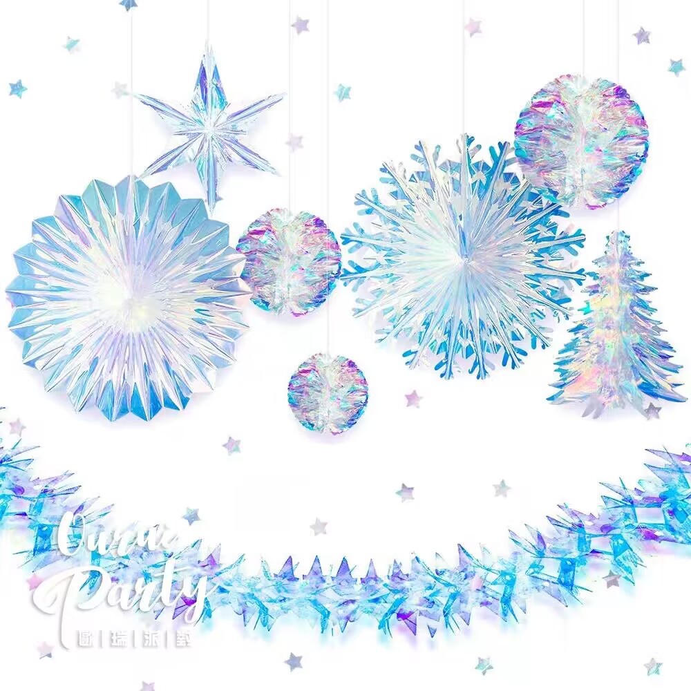 新款五角星炫彩雪花星星吊饰店铺氛围布置场景DIY装饰圣诞节吊顶