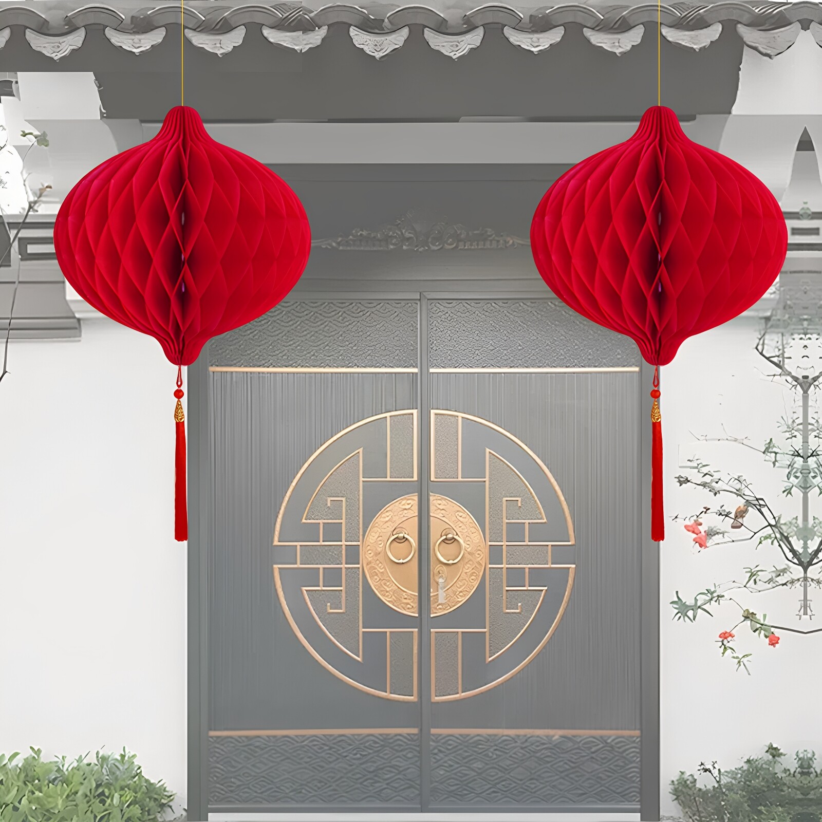 中秋节折叠纸灯笼红色圆形装饰挂件商场活动布置喜庆吊顶国庆装饰