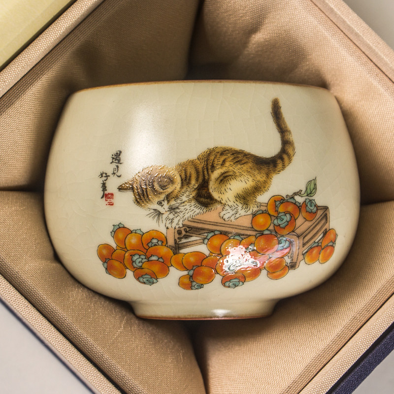 正品高颜值125ml米黄汝窑主人杯单个功夫茶具茶盏汝瓷大号喝茶杯,餐饮具,茶杯,淘宝优惠券,粉丝福利购,淘宝优惠卷