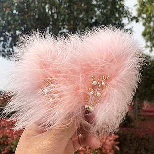 超仙羽毛头饰森系古风边夹白色羽毛头饰毛毛发卡发饰夹子汉服少女