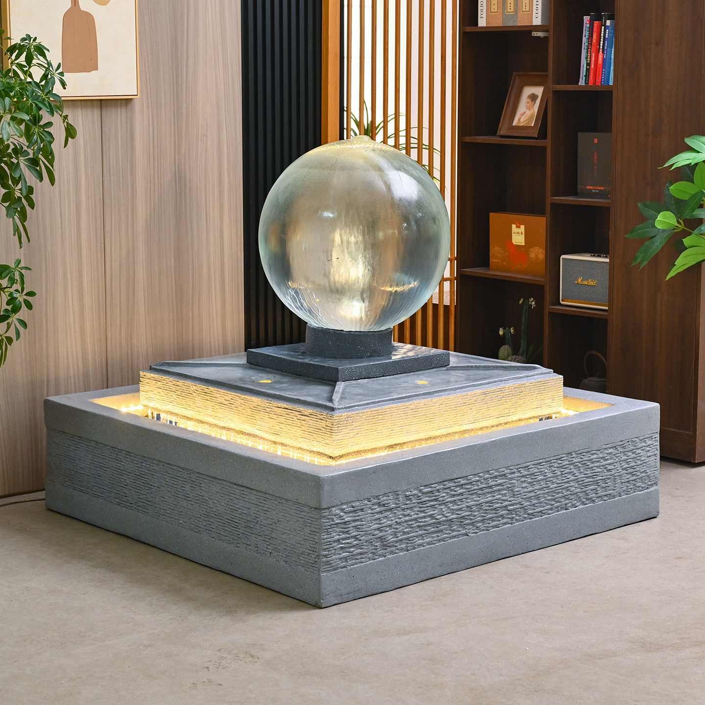 创意圆球流水摆件室内客厅加湿鱼池水景户外庭院招财球形喷泉装饰