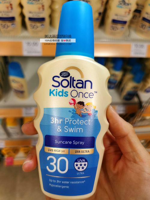 英国Boots Soltan婴幼儿童3小时戏水防晒喷雾 SPF30 200ml