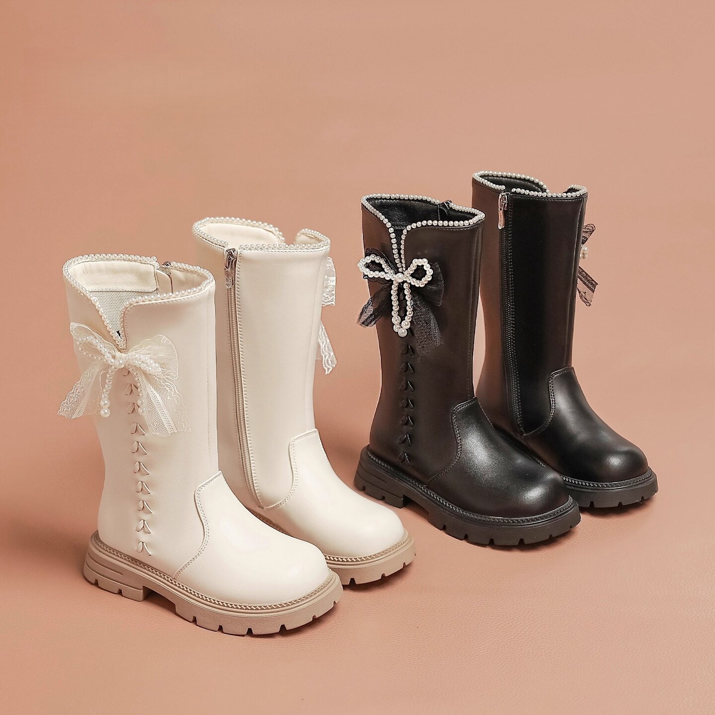 真皮女童靴子2025冬季新款小女孩洋气长筒靴女宝宝加绒保暖公主靴