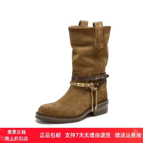 商场同款2026冬新款流浪牧歌中筒靴西部牛仔靴时装靴女靴ENU01DS6