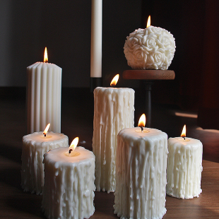 白色艺术滴泪香薰蜡烛室内浪漫烛光晚餐氛围感家居装 饰摆件道具