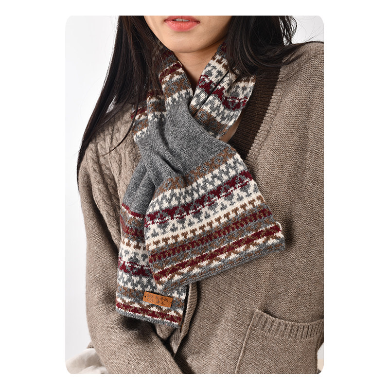 秋冬针织定制牦牛绒澳毛提花保暖百搭围巾