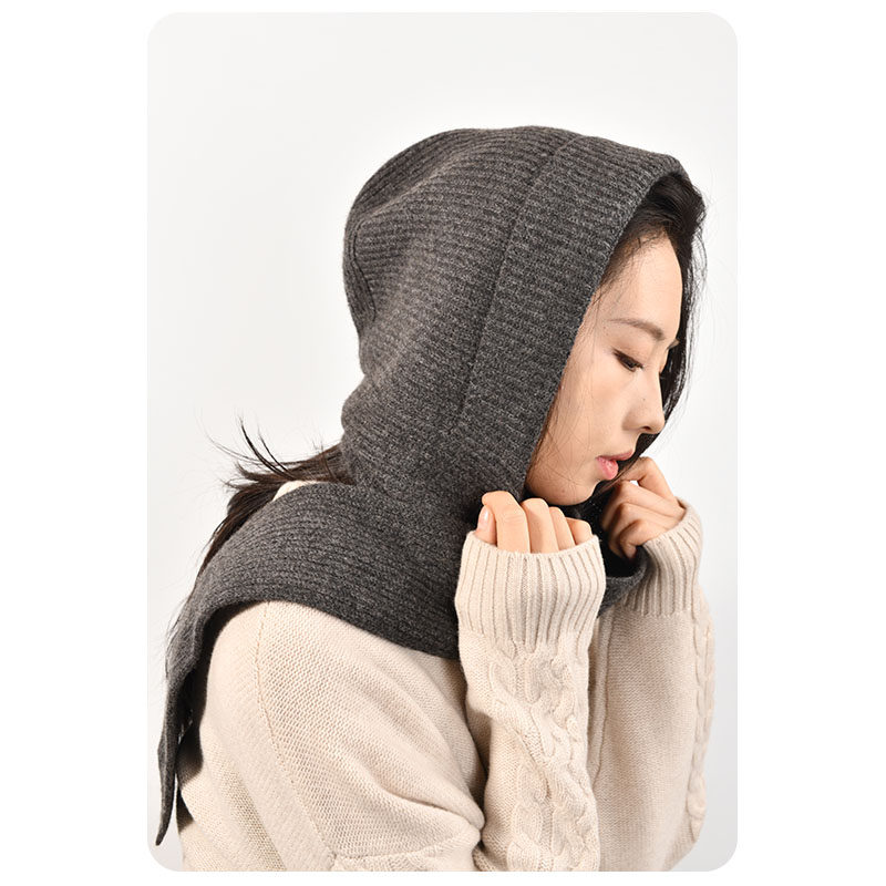 秋冬新定制牦牛绒针织纯色加厚保暖百搭围脖帽