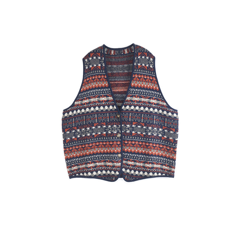 秋冬新北欧小众定制精梳牦牛绒针织提花马甲