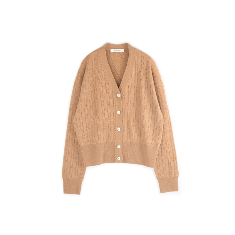 针织新够花镂空驼色百搭羊绒开衫