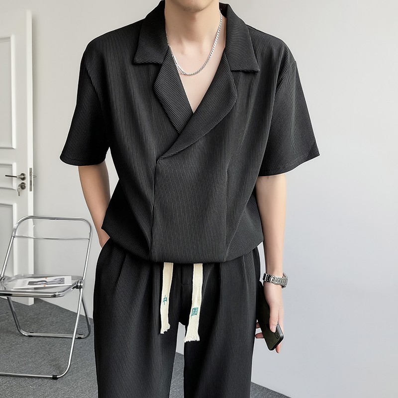 2025夏红休闲冰丝薄款套装宽松潮痞帅短袖两件套MT26-P80，男装T恤，星座1104（原A460）