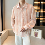 2025夏季新款雅痞长袖衬衫ins痞帅炸街超薄防晒坠感衬衣男S56-P45，商品下架区，星座1104（原A460）