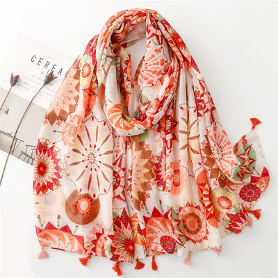 Cotton and linen feel scarf, retro ethnic color fireworks,