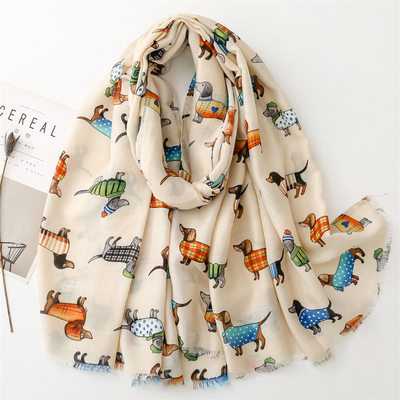 French cotton and linen feel scarf cartoon fashion dog anim