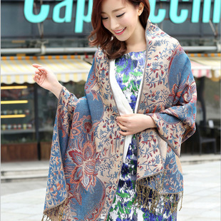 style double sided Qipao thread Ethnic gold jacquard shawl