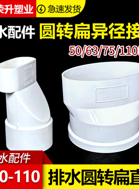 pvc扁配件大全110圆扁直接75圆转扁大小头50偏心接头排污预埋件
