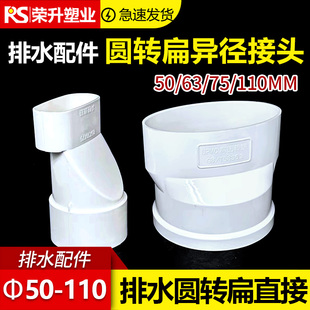 pvc扁配件大全110圆扁直接75圆转扁大小头50偏心接头排污预埋件