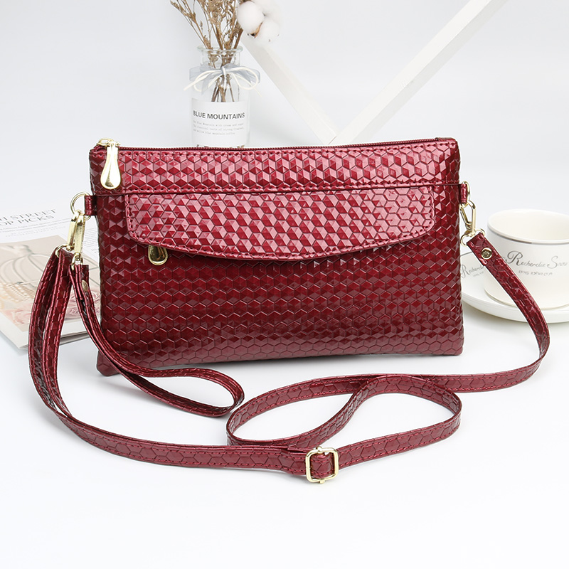 时尚亮面女软皮菱格手机长款钱包