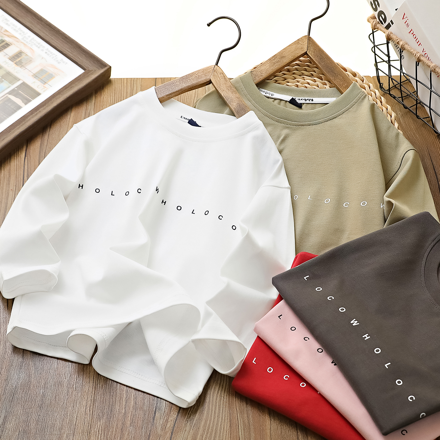 圆领长袖中大童T恤纯棉打底衫