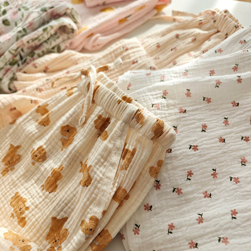 长裤全棉女士双层绉布家居睡裤