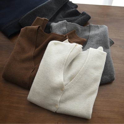 女士纯色V领开衫针织羊毛外套