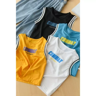 清库 儿童背心 男童无袖T恤衫中小童运动上衣 篮球服