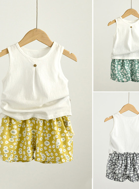 72039 清 单件拍 夏日甜甜 儿童圆领背心 女童纯棉短裤 薄款