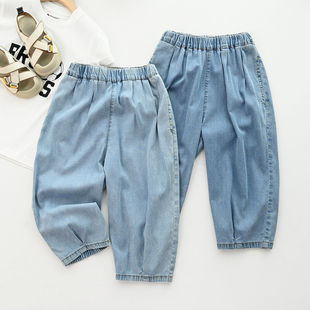 特 清凉软滑儿童莱赛尔收口牛仔裤 男女童宽松八分裤 夏款童装