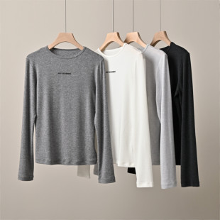 春款 女士窄边小圆领长袖 基础百搭 200g天丝羊毛印花T恤 打底衫