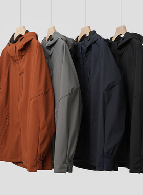 33974 复合一体绒 男士保暖绒里户外软壳 防风防水连帽外套k