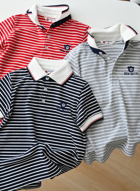 75351 儿童条纹Polo衫 男童女童翻领短袖上衣 T恤 打底衫 中大童