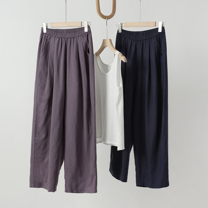 2587111  158-172 温柔烟紫 莱赛尔亚麻 女士阔腿九分气球裤 夏款