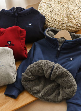 特 儿童加绒保暖外套 男童女童厚实连帽开衫中大童 秋冬款83612