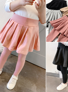 75315 清 儿童纯棉假两件长裤 女童纯色A字短裙裤裙 打底裤中小童