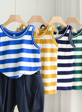 82294 特 儿童纯棉色织条纹背心 男童女童无袖打底衫 中大童 夏款