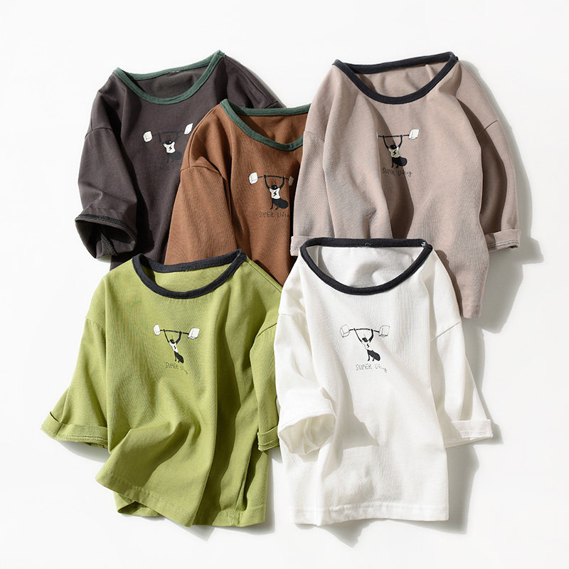 71594 清 儿童纯棉卡通T恤 男女童圆领薄款七分袖上衣 打底衫,童装/婴儿装/亲子装,T恤,淘宝优惠券,粉丝福利购,淘宝优惠卷