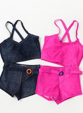 54629 清  女童连体泳衣 儿童卡通分体泳装套装 弹力两件套