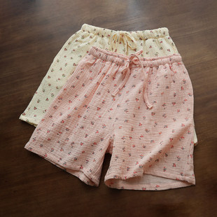 特 40支双层绉布 女士纯棉家居短裤睡裤 轻薄透气 全棉起居裤夏款