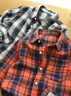 75509 儿童双层纱布纯棉格子衬衣 中大童男女童开衫长袖衬衫 童装