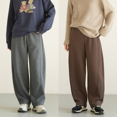 女士一体加绒弯月裤直筒长裤