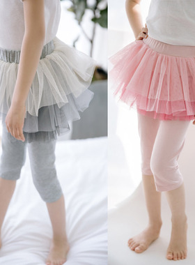 57626 清库 女童七分裙裤 儿童渐变纱裙 打底裤 假两件C