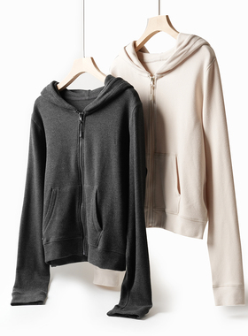 87693 美式复古 女士磨毛连帽外套 防风软糯帽衫 休闲上衣  女装